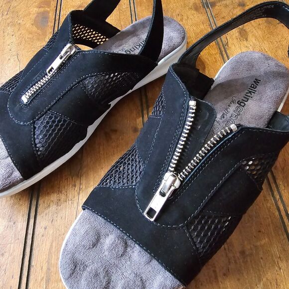 WALKING CRADLES Spencer Leather Slingback Sandals Size 5.5 M Black - Picture 3 of 7